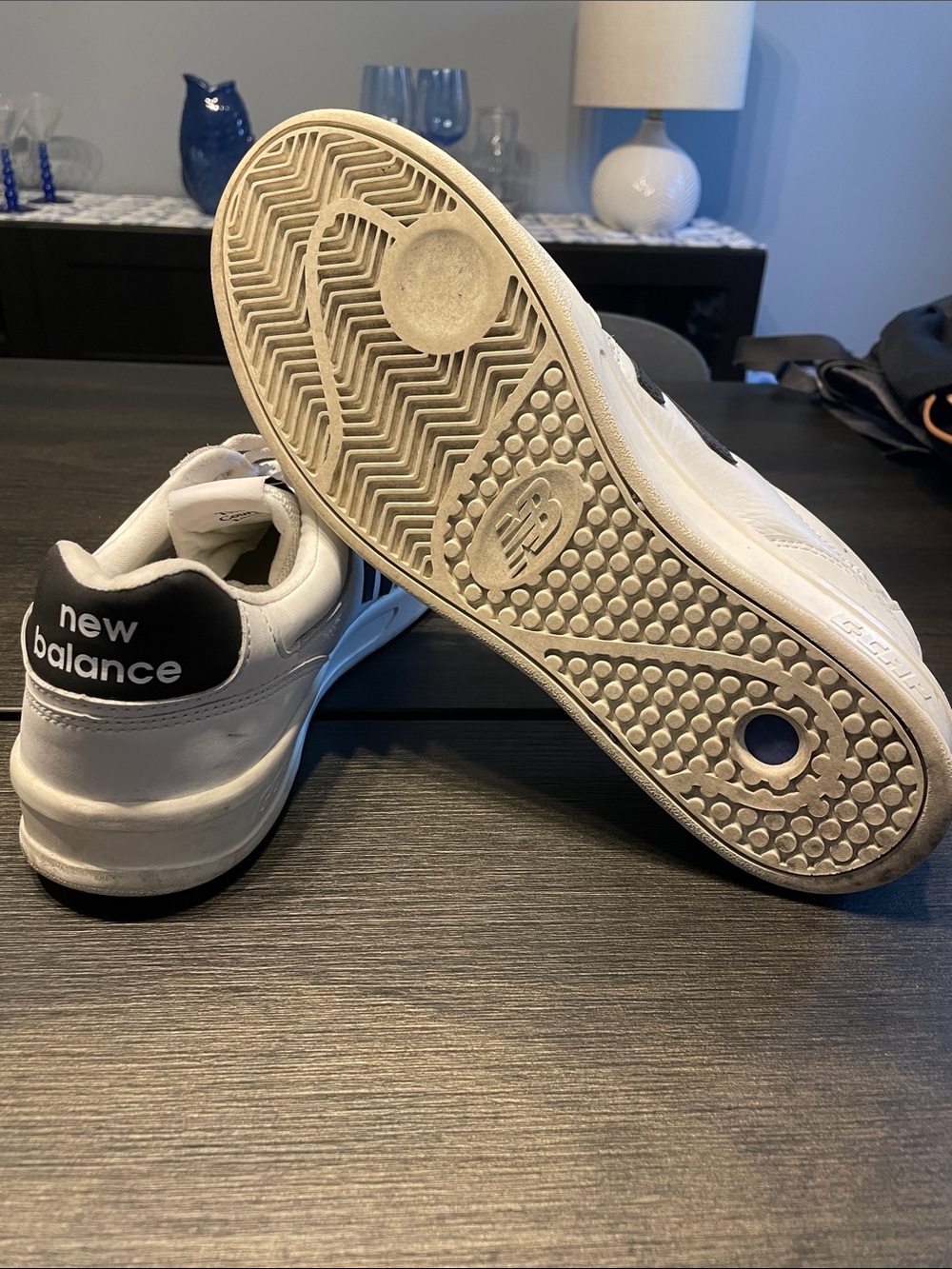 New Balance White Leather Sneakers with Black 'N' Accent - Picture 6 of 6